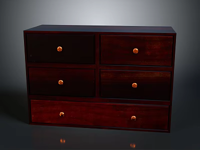 Classic Dark Wood Chest of Drawers With Multiple Drawers And Golden Knobs 3d model