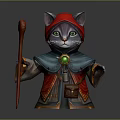 Wizard Cat With Red Hat Green Eyes Blue Red Cloak Green Gemstone And Red Staff