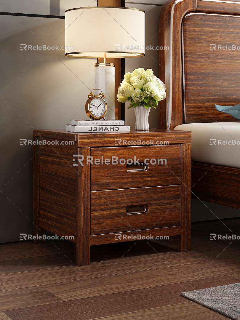 Chinese Style Simple Bedroom Bedside Table 3d model