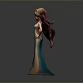 Cartoon Style Woman With Long Brown Curly Hair In Light Colored Dress Posing