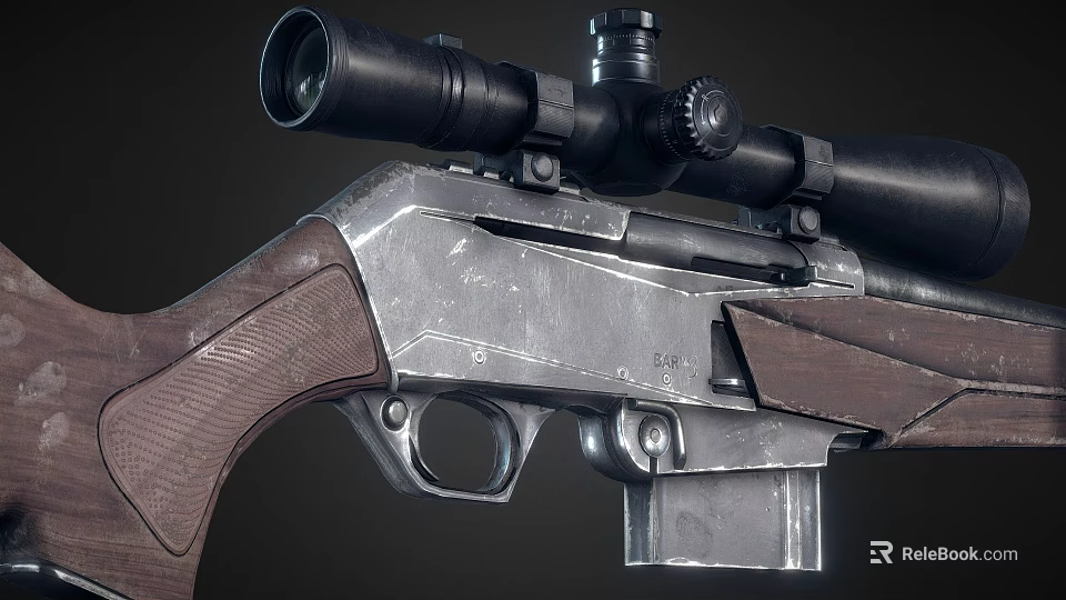 High Precision Sniper Rifle With Metallic Body Wooden Stock And Mounted Optic Scope 3d model 