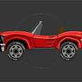 Red Convertible Car With Brown Soft Top And Black Wheels In Cartoon Style