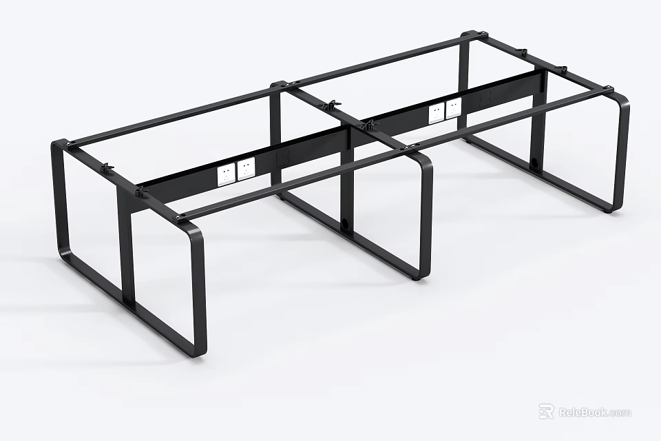 Two Modern Office Desks With Black Metal Frame And Minimalist Design 3d model 