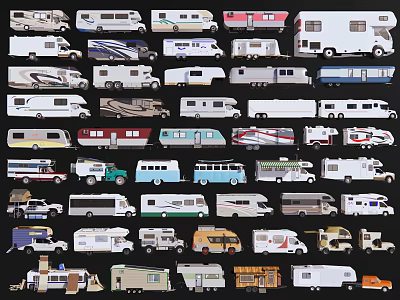 Various Types of Recreational Vehicles Showcasing Different Designs Sizes and Styles 3d model