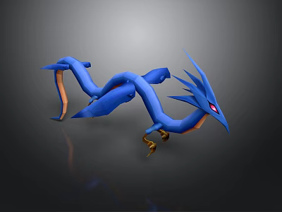 Blue Dragon 3D Model Featuring Long Slender Body Spiked Head Red Eyes Orange Tail Tip 3d model