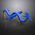 Blue Dragon 3D Model Featuring Long Slender Body Spiked Head Red Eyes Orange Tail Tip