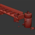 Rustic Wooden Public Bench With Industrial Design And Scattered Tools Nearby