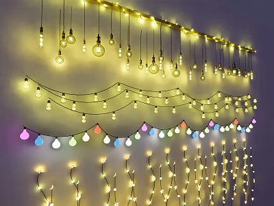 Colorful Fairy And Vintage Bulb String Lights For Indoor Festive Decoration 3d model