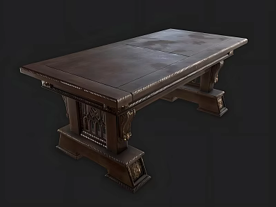 Vintage Dark Wooden Desk With Intricate Carved Legs Classic Design And Craftsmanship Details 3d model