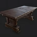 Vintage Dark Wooden Desk With Intricate Carved Legs Classic Design And Craftsmanship Details