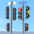 Traffic Light And Street Sign Installation With Signal Lamps And Direction Panels
