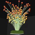 Decorative Flower Shaped Outdoor Light With Slender Stems Orange Yellow Round Lights And Green Base