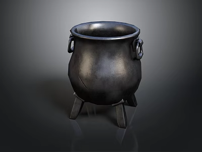 Black Cast Iron Cauldron With Tripod Legs Round Mouth And Side Handles 3d model