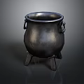 Black Cast Iron Cauldron With Tripod Legs Round Mouth And Side Handles