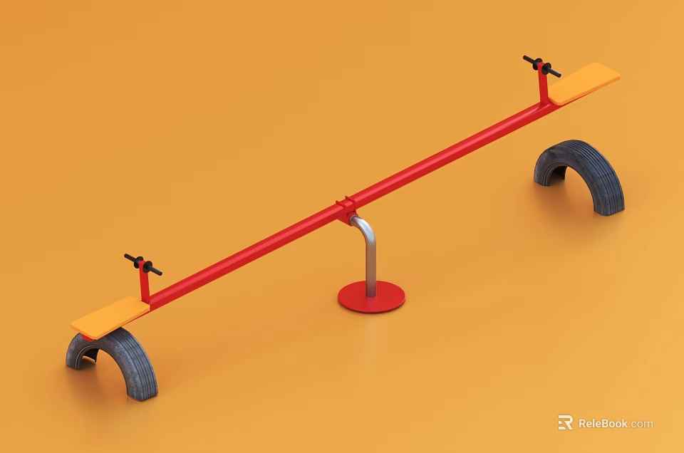 Colorful Seesaw With Red Beam Orange Seats Black Curved Supports And Red Base 3d model 