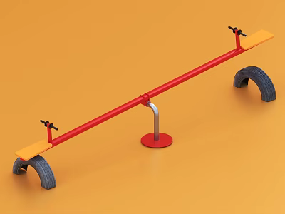 Colorful Seesaw With Red Beam Orange Seats Black Curved Supports And Red Base 3d model