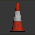Red And White Striped Traffic Cone With Black Base On Dark Surface 3d model