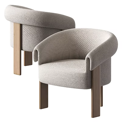 Modern Single Sofa With Light Gray Fabric Curved Armrests And Wooden Legs 3d model