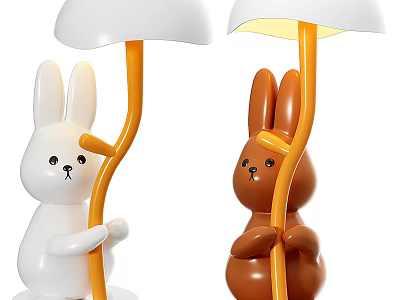 Cute Rabbit Shaped Table Lamp With White Lampshade And Orange Pole In White And Brown 3d model