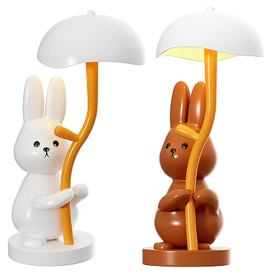 Cute Rabbit Shaped Table Lamp With White Lampshade And Orange Pole In White And Brown 3d model