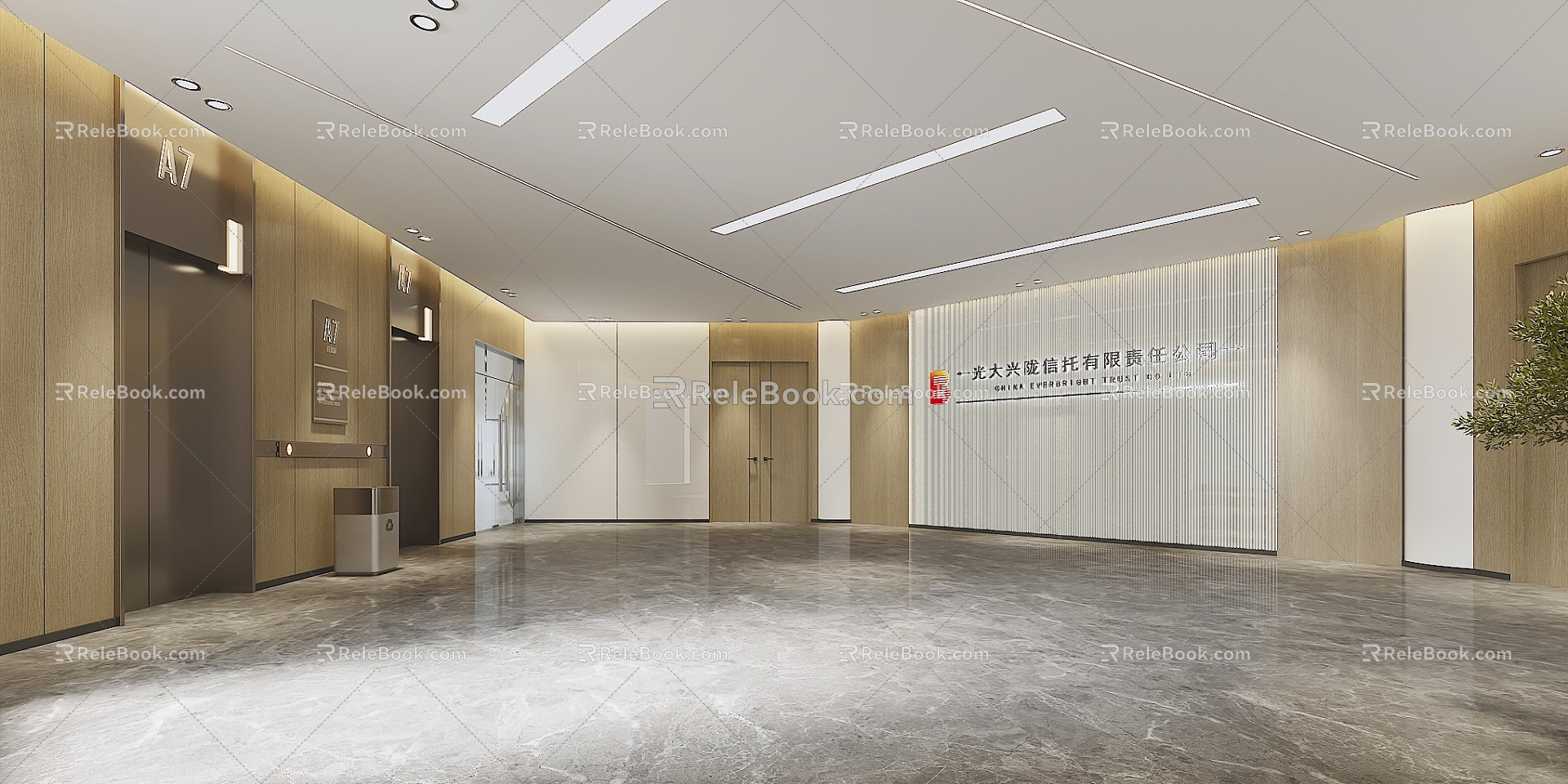 Modern office aisle elevator hall 3d model