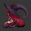 Witch Character With Long Pink Hair Purple Hat And Heart Gem