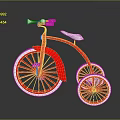 Red Classic Tricycle with White Seat and Rims on Dark Background with Reflective Surface
