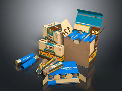 Dynamite Weapon Cartons With Blue And Brown Packaging Open Boxes And Tubes 3d model