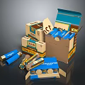 Dynamite Weapon Cartons With Blue And Brown Packaging Open Boxes And Tubes