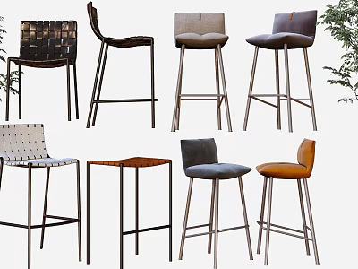 Modern Bar Stools with Various Designs Metal Legs and Comfortable Seats 3d model