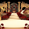 Gorgeous Banquet Hall With Golden Pegasus Red Roses Ornate Chandeliers And Arches