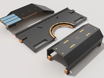 Black Industrial Equipment Components With Arched Copper Elements And Precision Mounting Holes 3d model