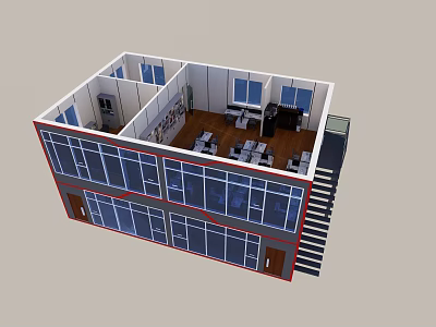 Public Office Space With Modern Open Layout Large Windows And Office Desks 3d model