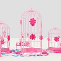 Charming Photo Check-in Spot With Pink Birdcages Flower Decorations Benches And Lamps