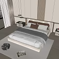 Modern Double Bed With Minimalist Headboard Pillows Blanket And Nightstands In Bedroom
