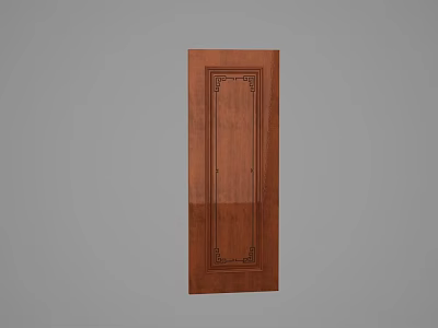 Brown Single Panel Solid Wood Door with Traditional Carved Ornate Classic Design 3d model