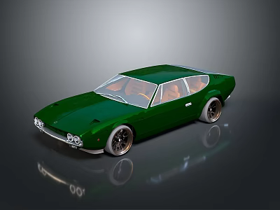 Green Vintage Sports Car With Sleek Design Brown Interior And Alloy Wheels On Dark Background 3d model