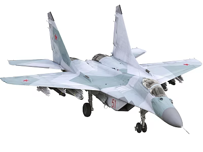 Gray And White Camouflage Fighter Jet With Missile Armaments And Red Star Insignia 3d model