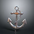 Silver Metal Anchor Decorative Piece With Chain And Ring Design 3d model
