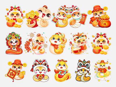 Year of the Snake Zodiac Cartoon Snake New Year Snake Element National Tide Year of the Snake 2D Snake Silhouette 3d model