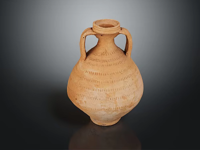 Ancient Clay Amphora With Two Handles And Decorative Textured Surface 3d model