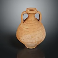 Ancient Clay Amphora With Two Handles And Decorative Textured Surface 3d model
