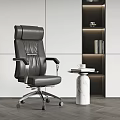 Black Leather High Back Office Chair with Metal Frame and Side Table in Modern Office