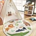 Colorful Round Rug With Animal And Plant Patterns For Kids Room Decor