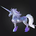 Magical White Unicorn With Flowing Mane Tail Glowing Purple Hooves And Gemstone