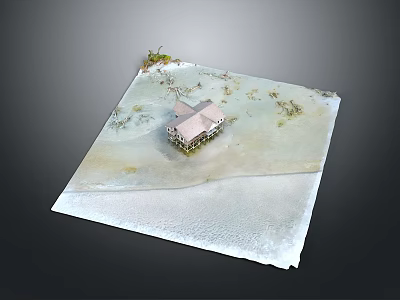 Modern Landscape Design Model Featuring Small Cottage With Plants And Water Elements 3d model