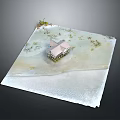 Modern Landscape Design Model Featuring Small Cottage With Plants And Water Elements