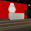 Public Office Space With Recording Equipment Red Backdrop And Control Console Workstations 3d model