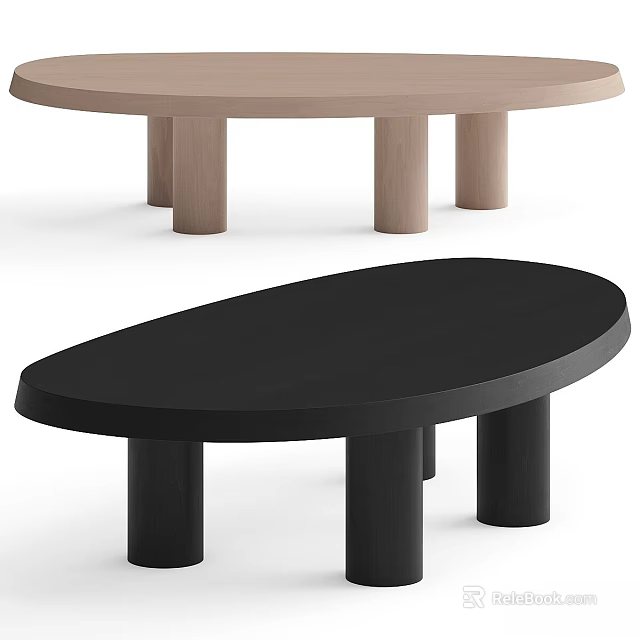 Modern Sofa Coffee Table Set With Brown Round And Black Oval Tables Cylindrical Legs 3d model 