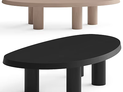 Modern Sofa Coffee Table Set With Brown Round And Black Oval Tables Cylindrical Legs 3d model